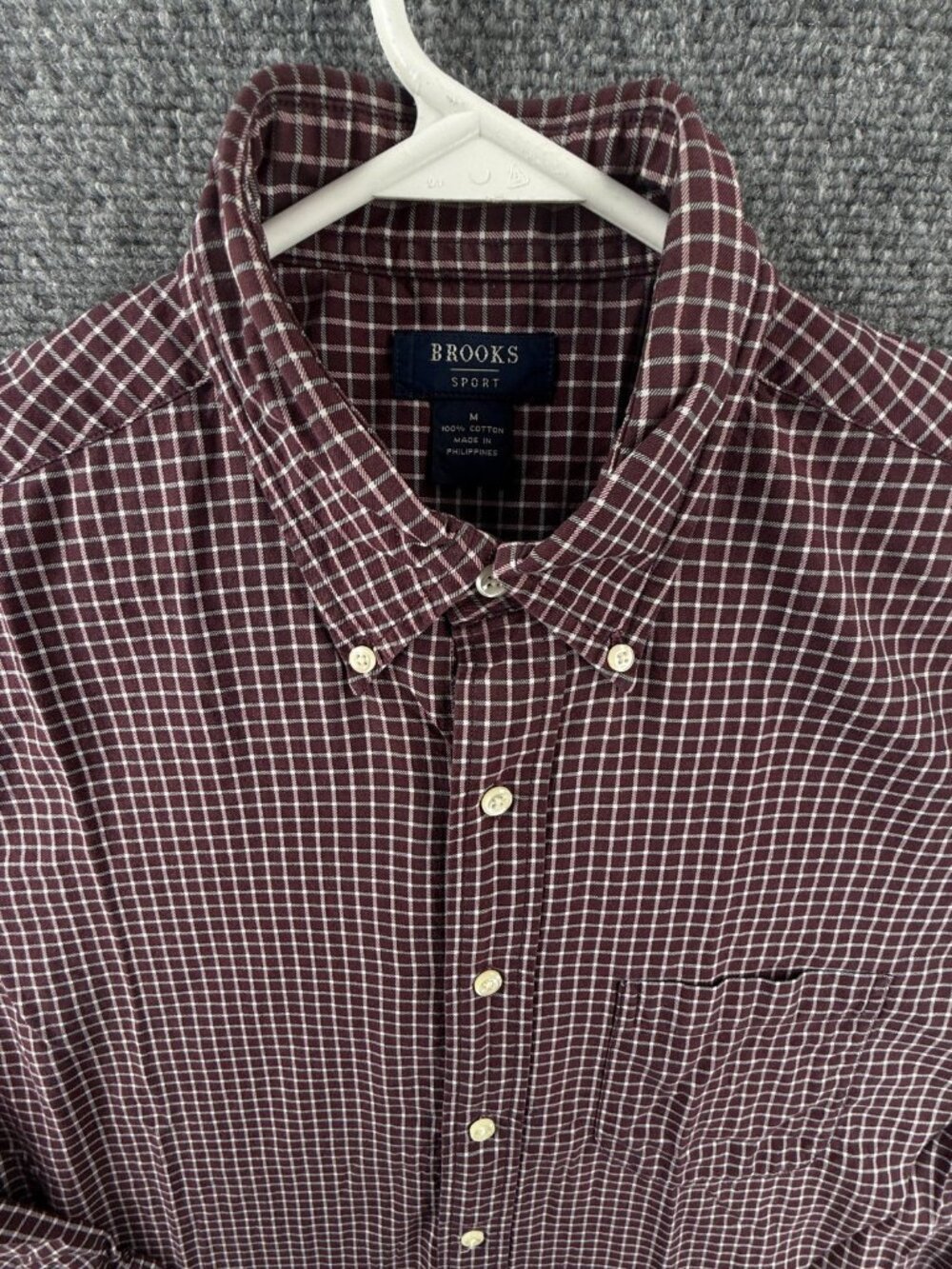 Brooks Brothers All Cotton Medium Button-Down Check Red Business Shirt Pocket